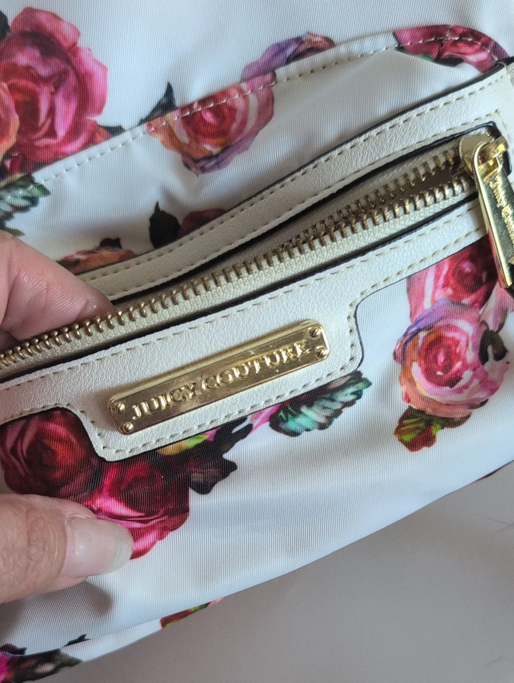 Juicy Couture Floral Mini Backpack - White with Pink Rose Print